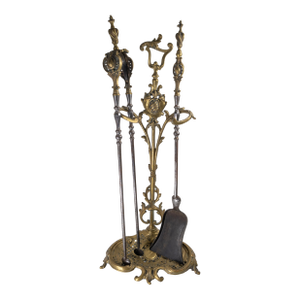 19th Century French or Austrian Bronze Rococo Revival Fireplace Tool Set