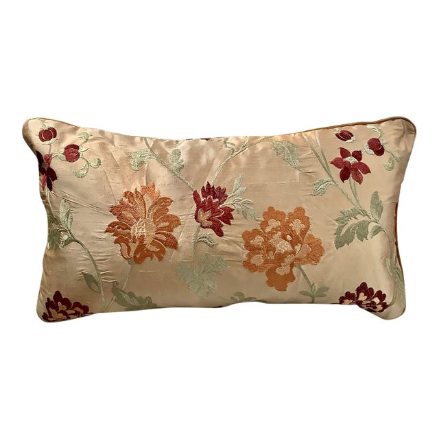 Garden Floral Embroidered Decorative Silk Lumbar Pillow Cover For Sale