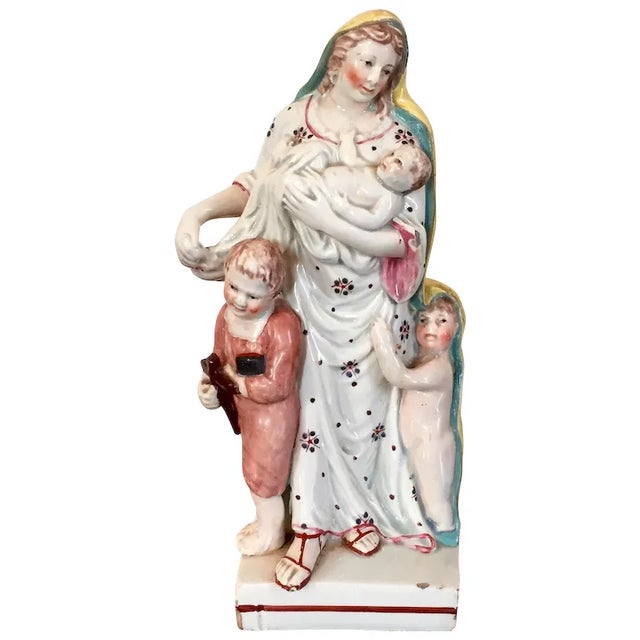 Antique Early 19th Century English Georgian Staffordshire Pearlware Figure of Faith With Two Children and a Baby 1800 For Sale - Image 11 of 11