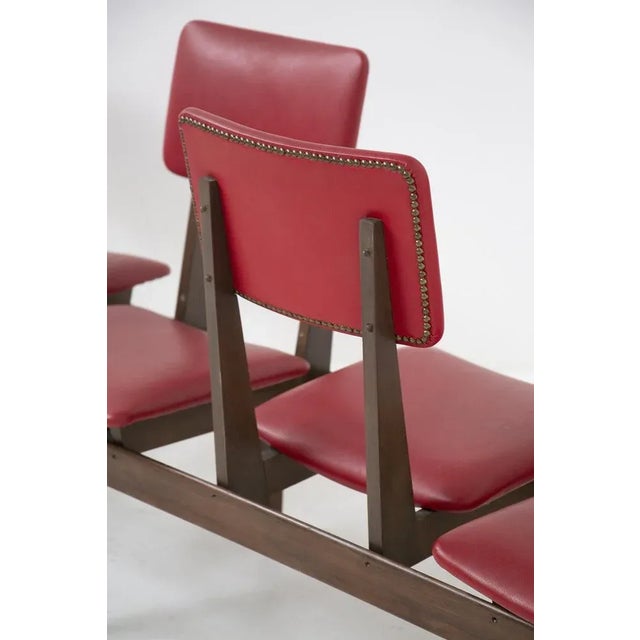 Vintage Italian Bench with 5 Red Leather Seats For Sale - Image 13 of 15