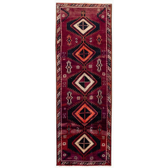 Burgundy 1960s Vintage Azeri Handmade Burgundy Wool Runner With Tribal Pattern For Sale - Image 8 of 8