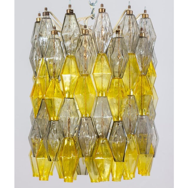 Amazing of poliedri Chandelier . Rare combination of yellow amber and light blue color Murano glass. Provenance form a...