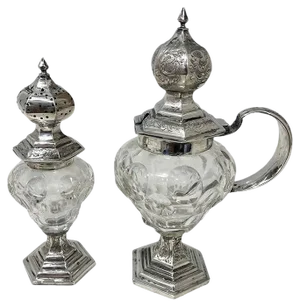 19th Century Dutch Crystal with Silver Set by Jacobus Van Vorst Rotterdam, 1858, Set of 2