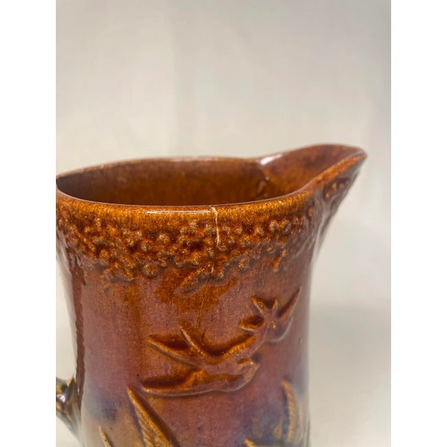 Burnt Orange Rustic Farmhouse Fall Embossed Ceramic Pitcher For Sale - Image 8 of 10