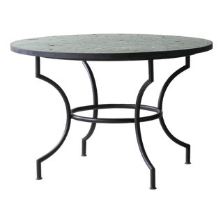 Matthew Izzo Home 48" Round Tamegroute Green Moroccan Zellige Tile Bistro Table With Iron Base For Sale