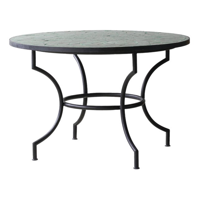 Matthew Izzo Home 48" Round Tamegroute Green Moroccan Zellige Tile Bistro Table With Iron Base For Sale