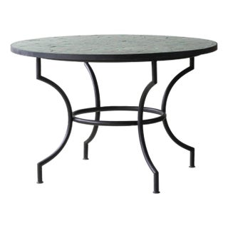 Matthew Izzo Home Moroccan Zellige Tamegroute Green Tile and Iron Base 48" Round Bistro Table For Sale