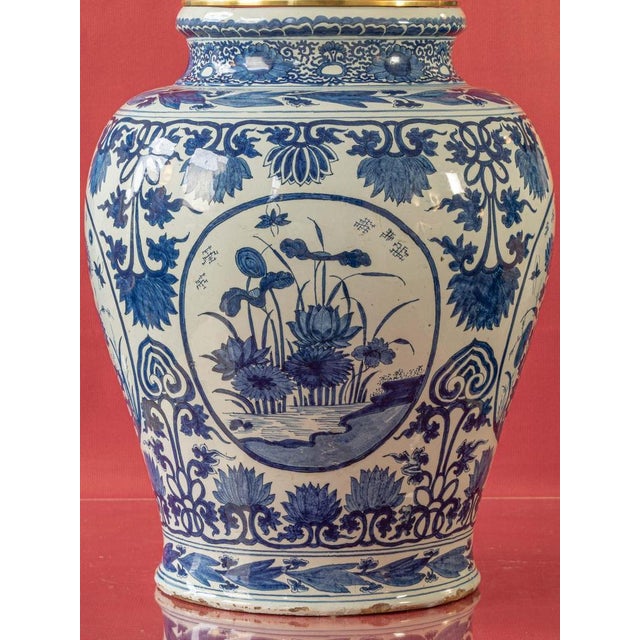 Large Blue and White Table Lamp from Delftware For Sale - Image 6 of 13