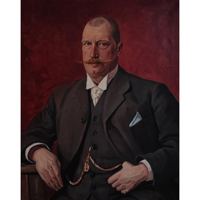 Jules Matthey, Portrait d'un notable à moustache, 1911, Oil on Canvas For Sale - Image 11 of 11