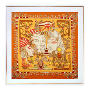 Framed Hermès Silk Scarf "Trésor Du Nil" by Joachim Metz - Orange Gold Frame