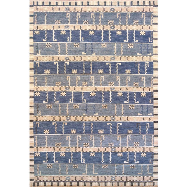Hand-Woven Swedish Style Wool Rug For Sale