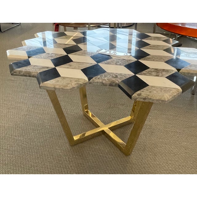 21st Century Diplopia Monochrome Cubic Marble Side Table Black, White and Grey Mables with a polished brass X base