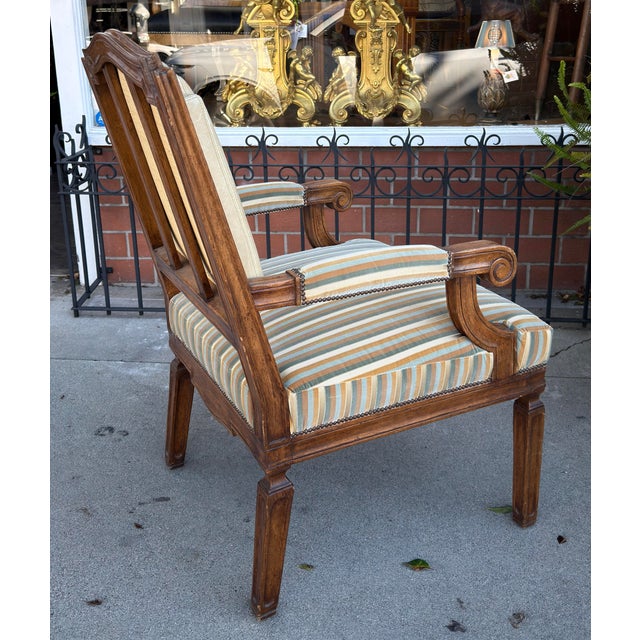 Hendrix Allardyce Neoclassical Walnut Leather & Velvet Arm Chair For Sale In Los Angeles - Image 6 of 8