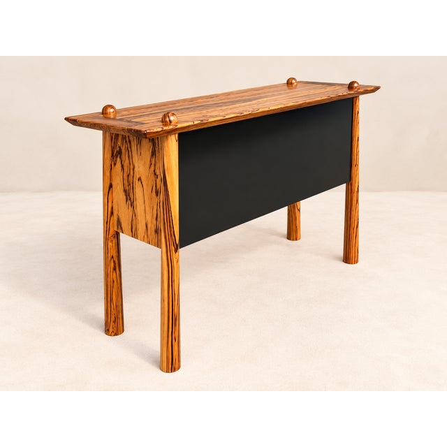 Mid-Century Modern Console Table With Two Drawers, Zebrawood, Black For Sale - Image 3 of 12
