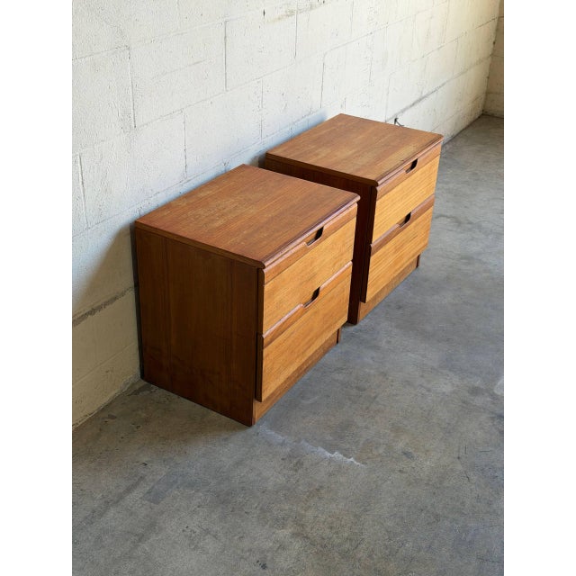 Teak Nightstands Set of 2 Bedside Tables Two Drawer Denmark Mid-Century Modern 1970s For Sale - Image 9 of 10