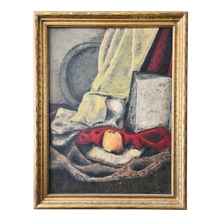 Vintage Still Life Oil on Board Painting Fauvist Style For Sale