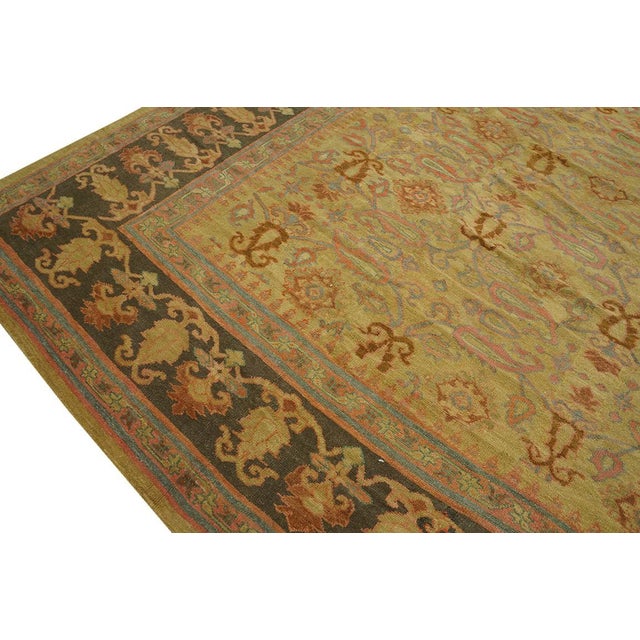 1890s Tan Camel Foliate Antique Indian Amritsar Rug 11'9" X 19'6" Knotted Pile Wool Carpet For Sale - Image 4 of 6