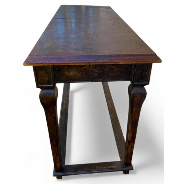 Rustic French Louis XV Style Pine Console Table W/ Leather Top For Sale - Image 4 of 5