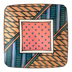 Dorothy Hafner Vintage 1986 Post Modern Memphis Style Studio Art Pottery Square Ceramic Plate