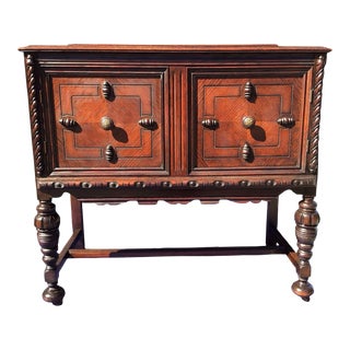 1970s Jacobean Style Petite Wooden Buffet Server For Sale