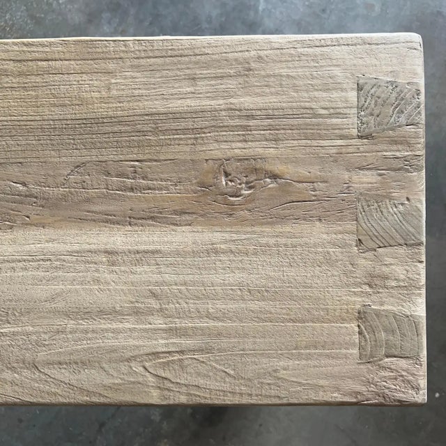 Wood Reclaimed Elm Wood Waterfall Console Table For Sale - Image 7 of 7