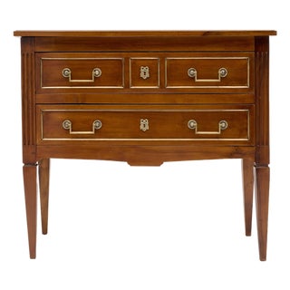 French Louis XVI Directoire Walnut Commode With Brass Inlay, Rhône Valley, Circa 1920 For Sale