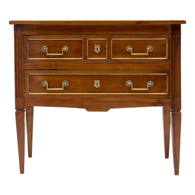 French Louis XVI Directoire Walnut Commode With Brass Inlay, Rhône Valley, Circa 1920 For Sale