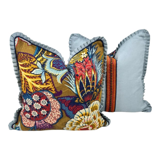 Schumacher Zanzibar Custom Made Pillows- a Pair For Sale