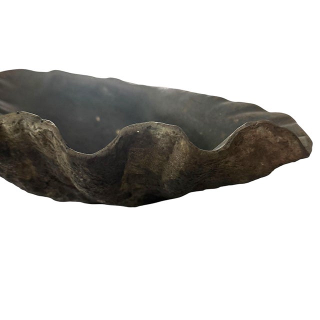 Bronze Vintage Heavy Cast Bronze Giant Clamshell Sculptural Bowl For Sale - Image 8 of 10