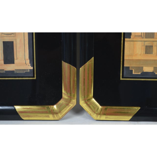 Pair Antique Architectural Engravings in Fine Gilt & Lacquer Modernist Frames For Sale In New York - Image 6 of 7