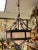 Arts & Crafts Antique Hexagonal Shaped Bronze and Slag Glass Chandelier For Sale - Image 3 of 12