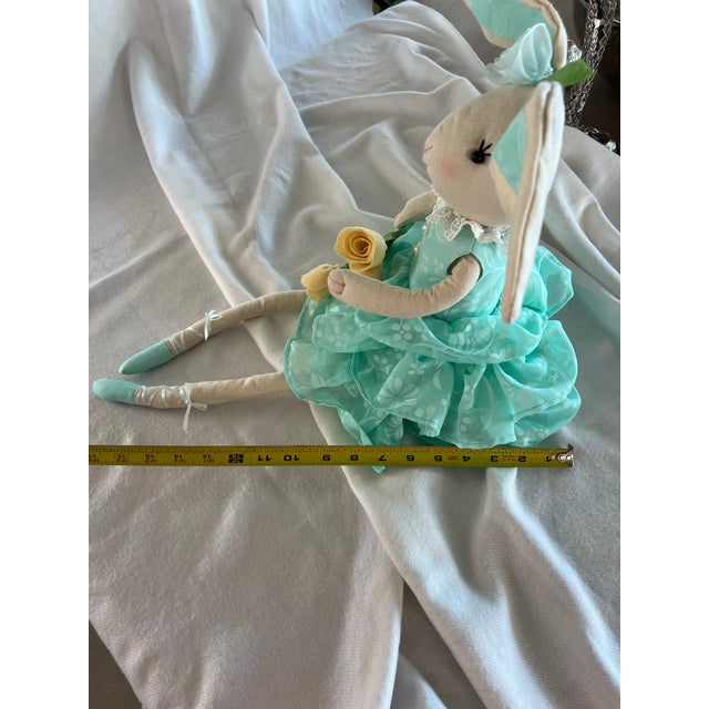 Shabby Chic Ballerina Bunny Rabbit Teal Dress Yellow Flowers. 28” For Sale - Image 3 of 12