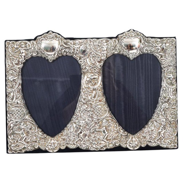 Vintage Heart Shaped Double Sterling Silver Photo Frame, 1930s For Sale - Image 17 of 17