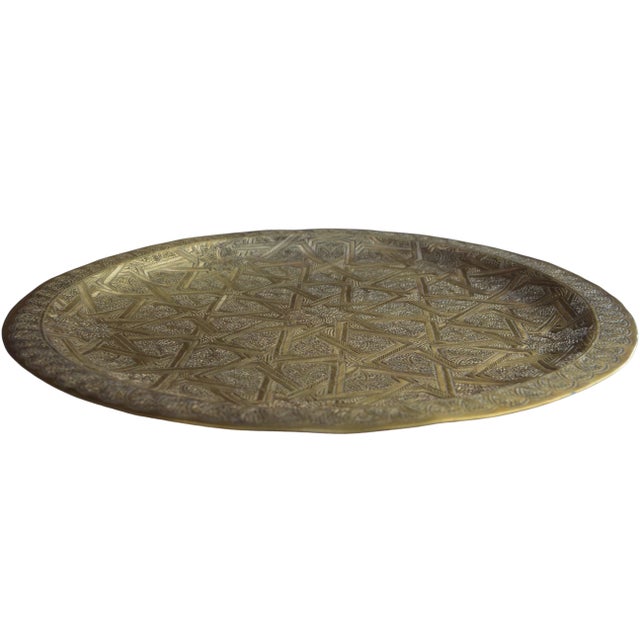 Brass Mid 20th Century Hand-Engraved Moorish Brass Tray For Sale - Image 8 of 11