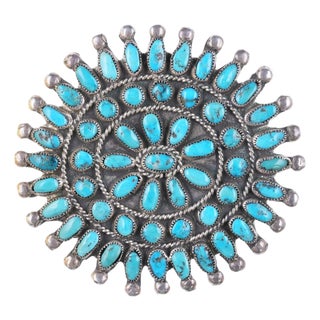 Large c1930's Navajo Silver and turquoise cluster pin For Sale
