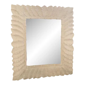 White Lacquered Tropical Palm Tree Leaf Wall Mirror Faux Bamboo Pair Available