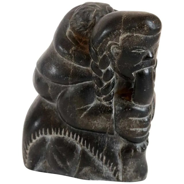 彫刻・オブジェ Inuit stone carving object Vintage Inuit/Eskimo Stone Carving signed Joshua Joe Male