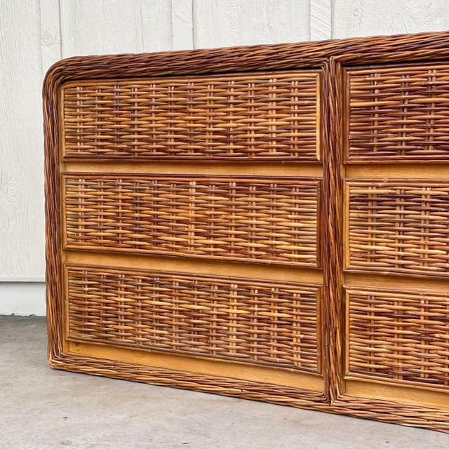 1970s Coastal Wicker Waterfall Double Dresser For Sale - Image 10 of 11