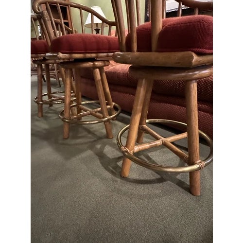 1960s Set of Three Vintage McGuire Upholstered Bar Stools For Sale In Minneapolis - Image 6 of 11