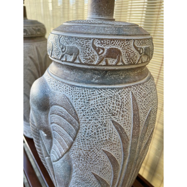 A Pair of Large 1990s Coastal / Bohemian Style Elephant Table Lamps by Pacific Coast Lamps. For Sale - Image 16 of 18
