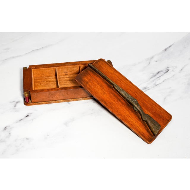 Vintage Mid Century Hunting Theme Wood Box Sporting Desk & Jewelry Storage For Sale - Image 4 of 11