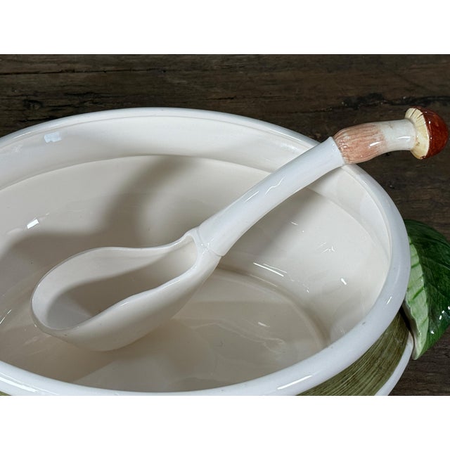 Asparagus Vintage Italian Ceramic Mushroom Soup Tureen With Ladle and Lid For Sale - Image 8 of 10