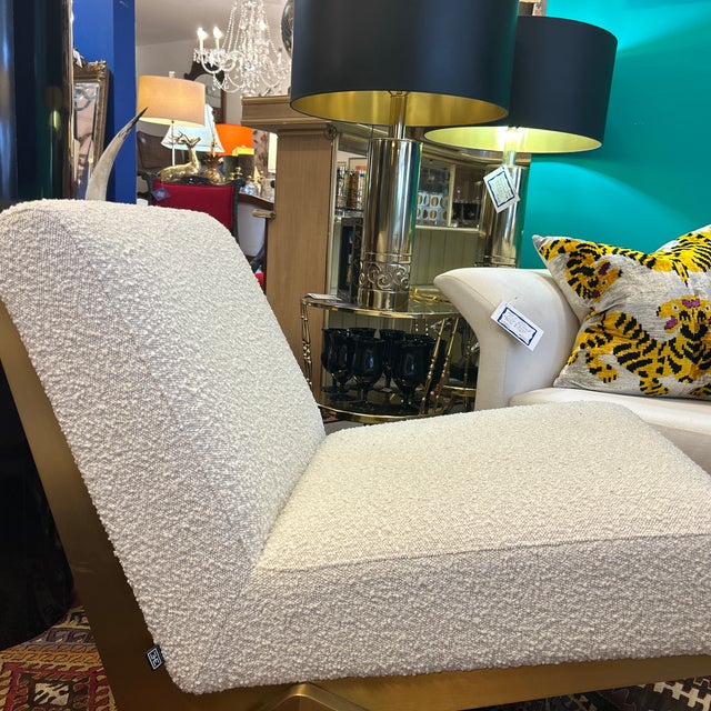 2020s Brushed Brass Angular Frame and Boucle Lounge Chair For Sale - Image 5 of 10