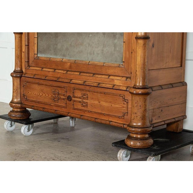 19th Century French Bamboo Beech & Pine Mirrored Armoire, 1870s For Sale - Image 9 of 18