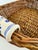Vintage Woven Wicker Basket With Blue & White Porcelain Handles For Sale In Little Rock - Image 6 of 11