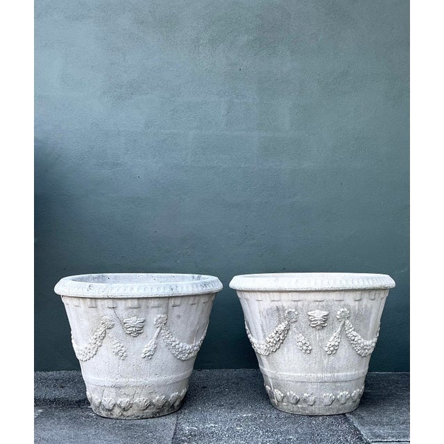 Rustic Vintage Monumental Cast Concrete Planters For Sale - Image 3 of 12