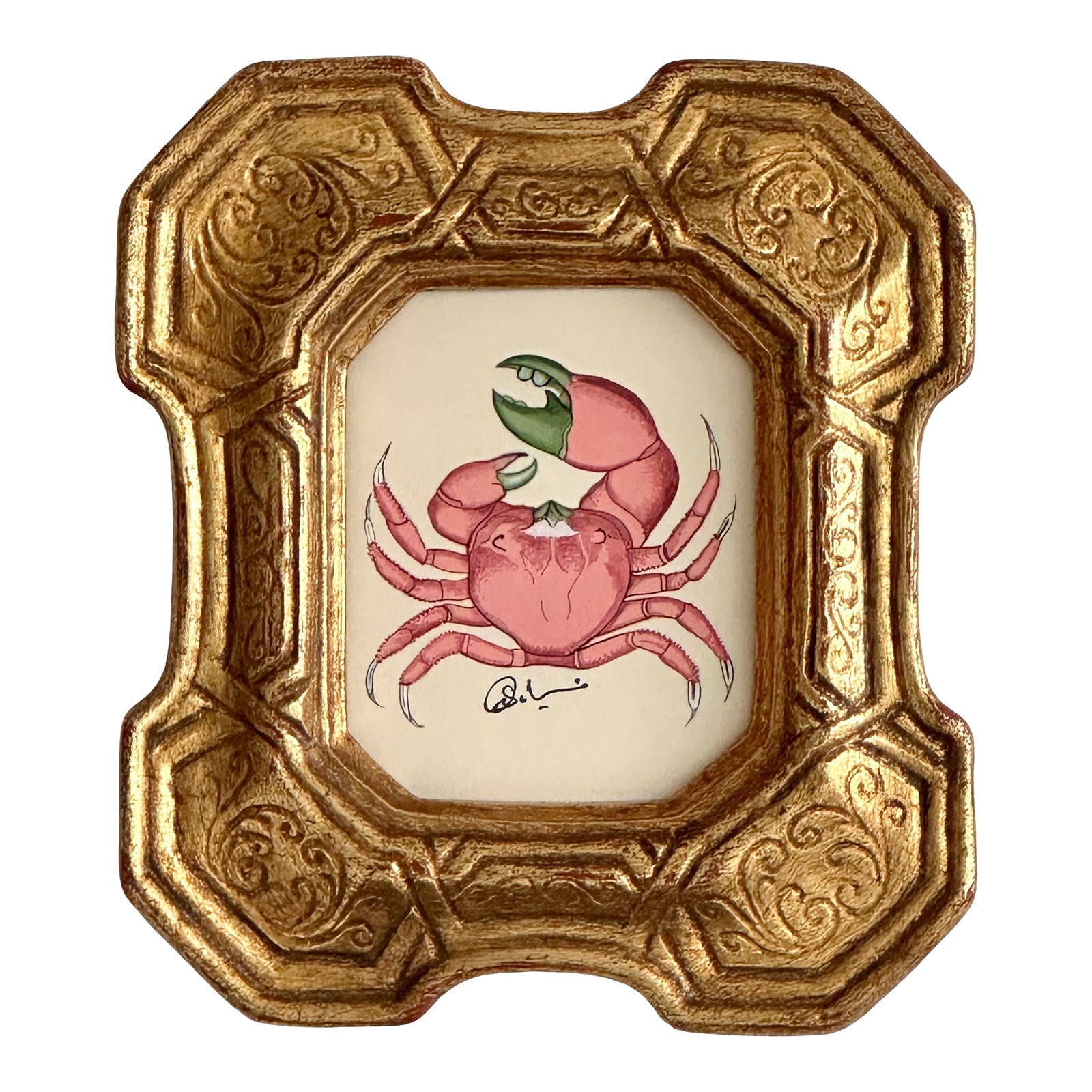 Original Hand-Painted Crab Painting Framed in a Vintage Italian Frame ...