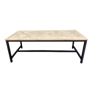 Modern Vintage Elm Parquet Dining Table For Sale