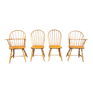 Late 20th Century Vintage Maple Fan Back Spindle Windsor Dining Chairs - Set of 4
