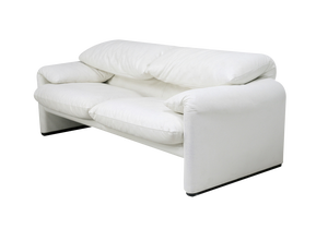 Maralunga Sofa in White Leather by Vico Magistretti for Cassina, Italy, 1970s
